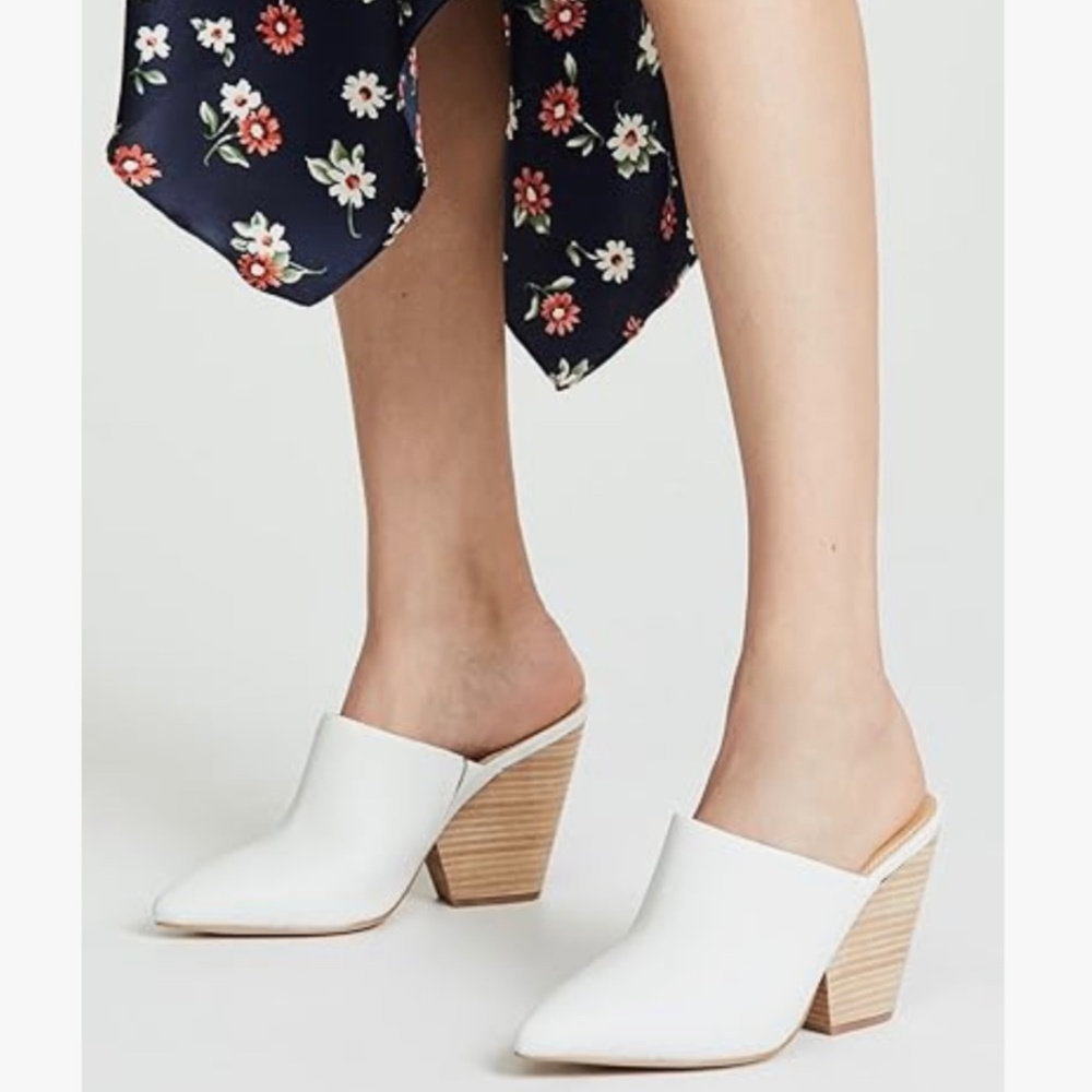Splendid Nala Pointed Toe Wood Block Heel Leather Mule Snow White SZ 9.5